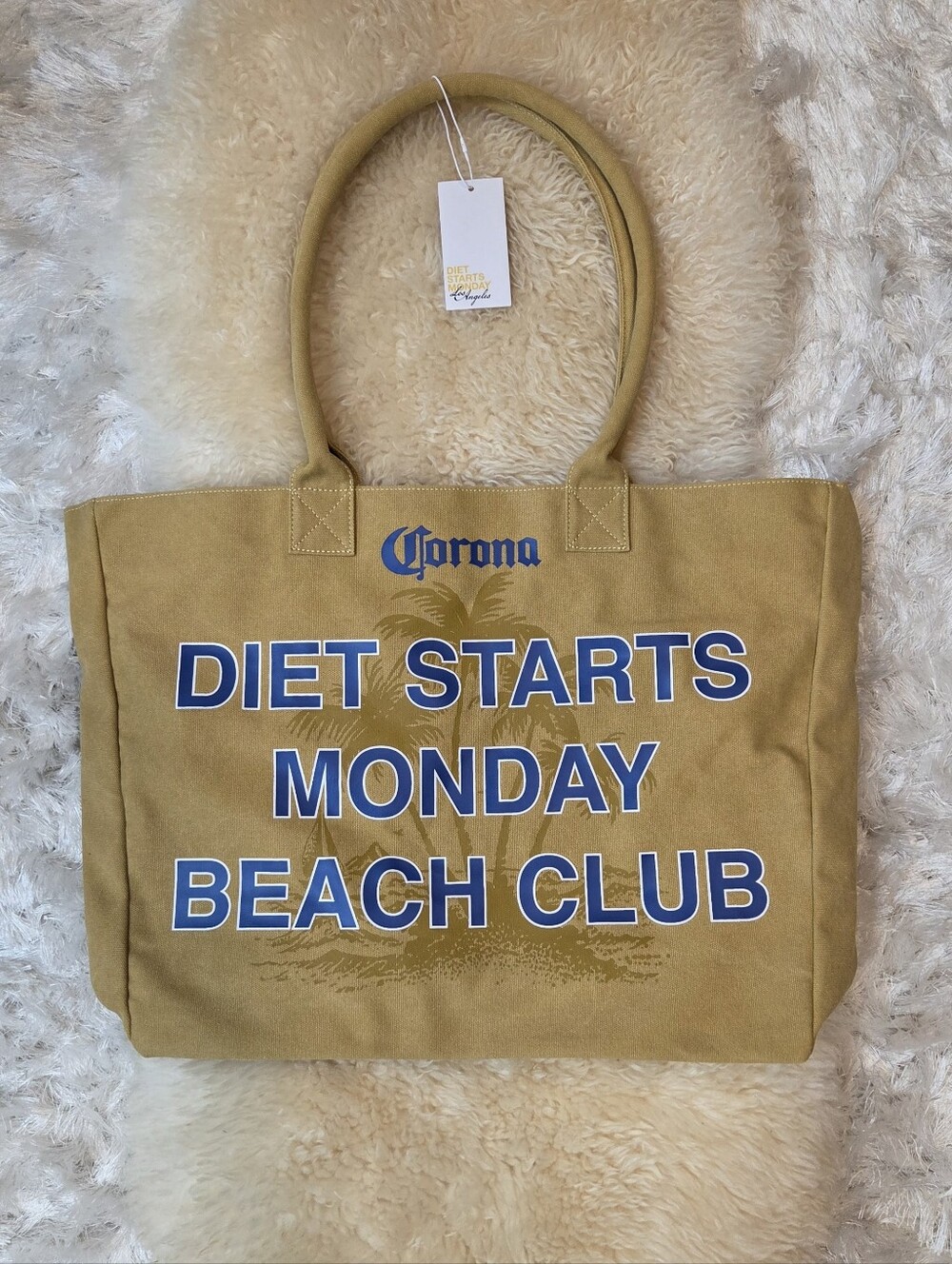 NEW CORONA BEACH CLUB DIET STARTS MONDAY LARGE DOUBLE HANDLES TOTE BAG 20" x 16"